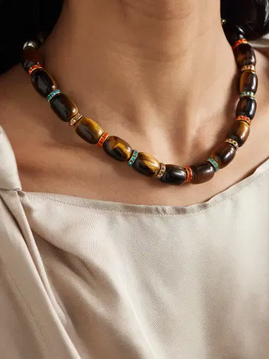 Julietta Donna Gold-tone Tiger's Eye And Crystal Necklace | Thumbnail 2 Julietta Donna Gold-tone Tiger's Eye And Crystal Necklace | Thumbnail 2