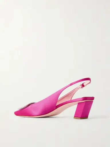 Roger Vivier Belle Vivier Pilgrim 45 Crystal-embellished Satin Slingback Pumps | Thumbnail 3