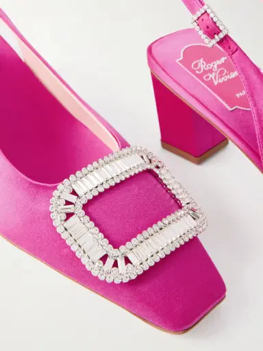 Roger Vivier Belle Vivier Pilgrim 45 Crystal-embellished Satin Slingback Pumps | Thumbnail 5