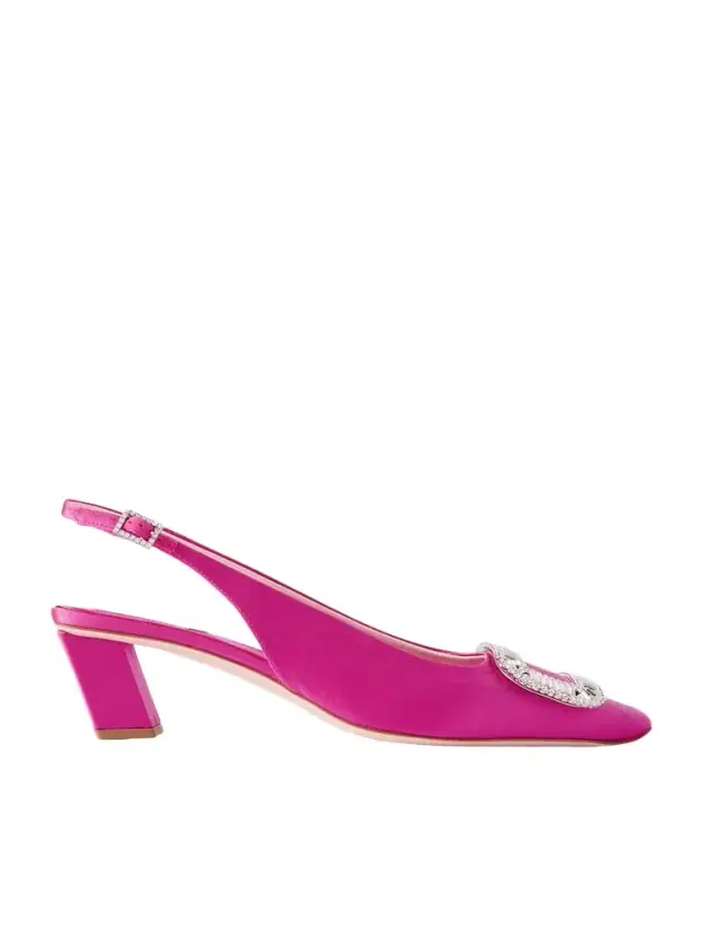 Belle Vivier Pilgrim 45 Crystal-embellished Satin Slingback Pumps