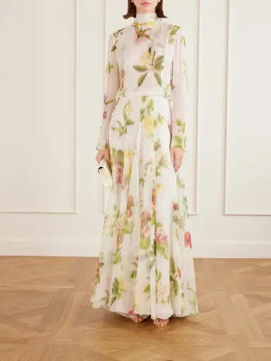 Oscar de la Renta Chiné Dominican Floral-print Silk-chiffon Gown | Thumbnail 2