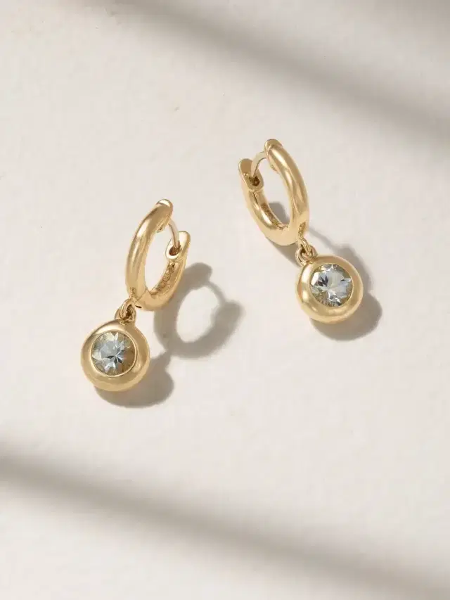 Gemma Dangles Small 14-karat Gold Acquamarine Hoop Earrings