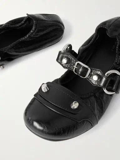 Balenciaga City Embellished Crinkled-leather Ballet Flats | Thumbnail 4