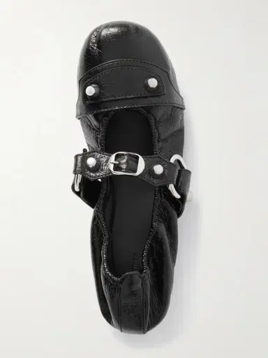 Balenciaga City Embellished Crinkled-leather Ballet Flats | Thumbnail 5