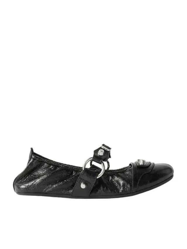 City Embellished Crinkled-leather Ballet Flats