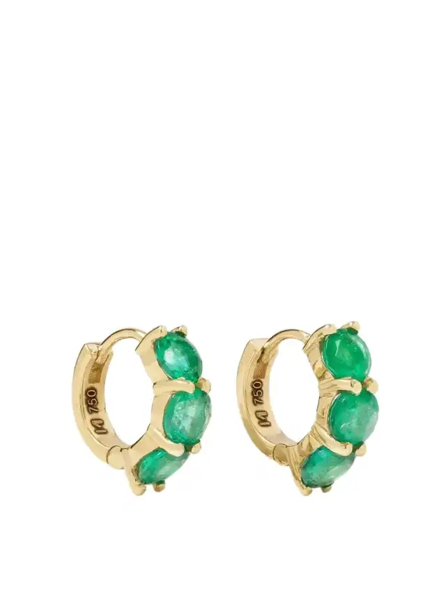18-karat Gold Emerald Hoop Earrings 18-karat Gold Emerald Hoop Earrings