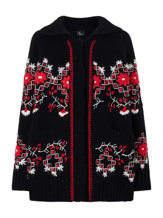 Oversized Embroidered Wool-blend Cardigan