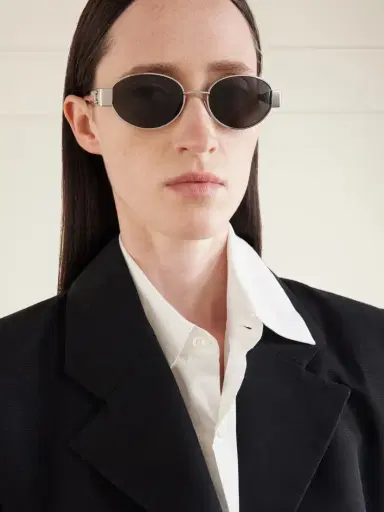 CELINE Eyewear Oval-frame Silver-tone And Acetate Sunglasses | Thumbnail 2