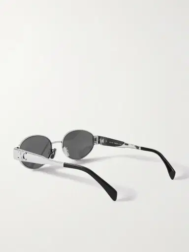 CELINE Eyewear Oval-frame Silver-tone And Acetate Sunglasses | Thumbnail 4