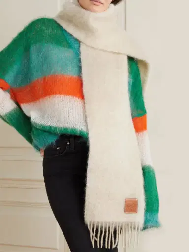 Loewe Leather-trimmed Fringed Mohair-blend Scarf | Thumbnail 2 Loewe Leather-trimmed Fringed Mohair-blend Scarf | Thumbnail 2