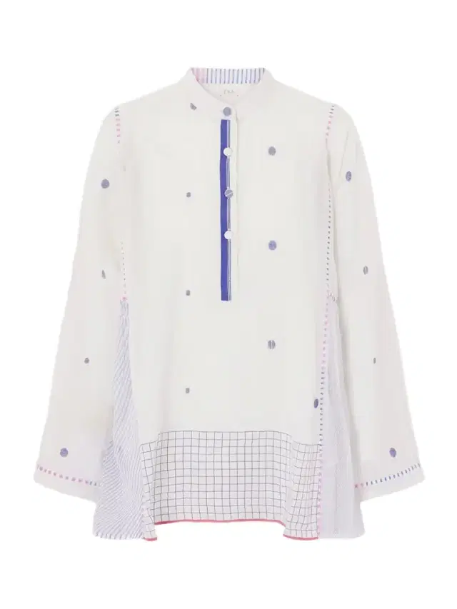 Cosmos Handwoven Cotton-jamdani Blouse Patched With Printed Stripes