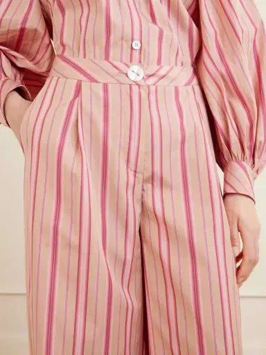 Thierry Colson Loulou Pleated Striped Cotton-poplin Wide-leg Pants | Thumbnail 5