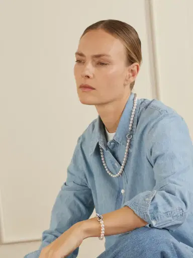 Mikimoto 18-karat White Gold Sapphire, Diamond And Pearl Bracelet | Thumbnail 2