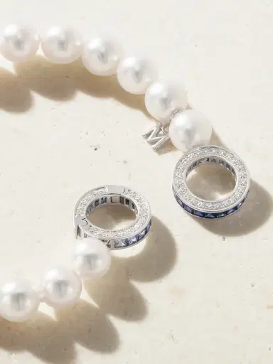 Mikimoto 18-karat White Gold Sapphire, Diamond And Pearl Bracelet | Thumbnail 4