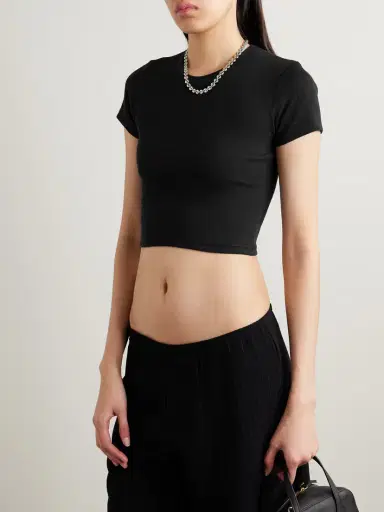 LESET Kelly Cropped Ribbed Stretch-cotton Jersey T-shirt | Thumbnail 3