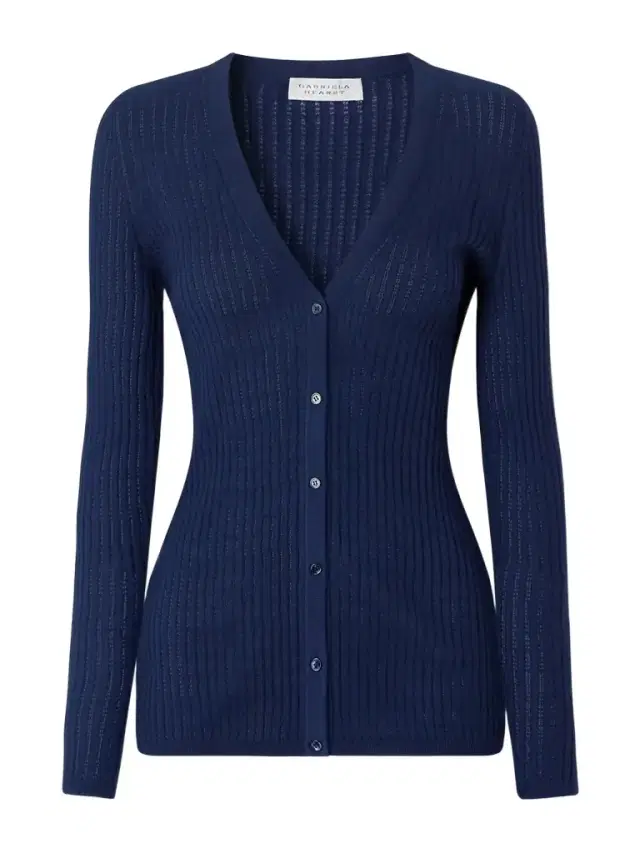 GABRIELA HEARST Emma Pointelle Knit Cardigan in Electric Navy Cashmere Silk