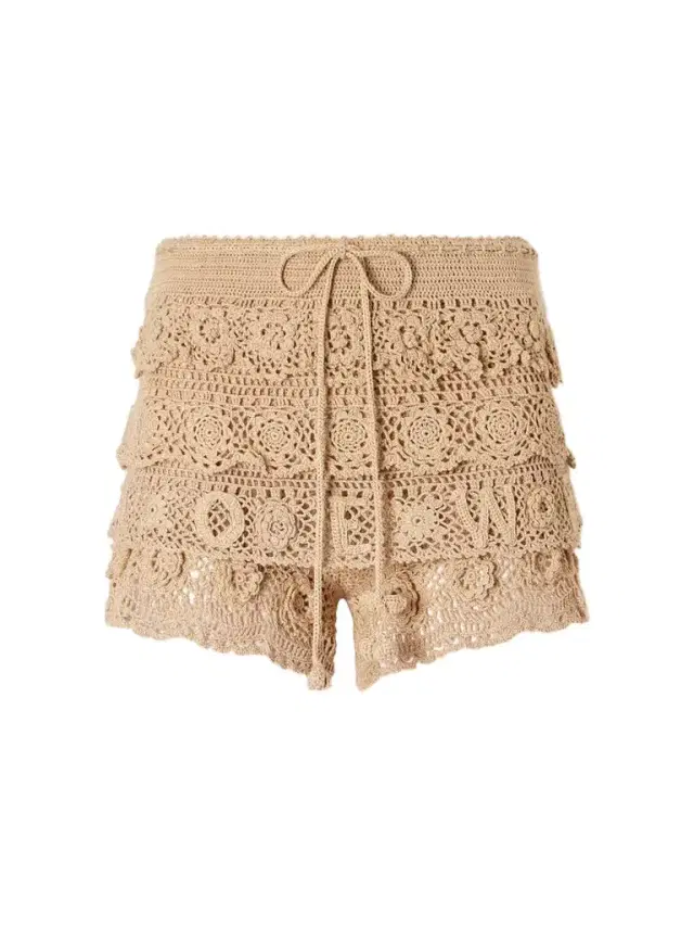 Loewe + Paula’s Ibiza Ruffled Crocheted Cotton Drawstring Shorts