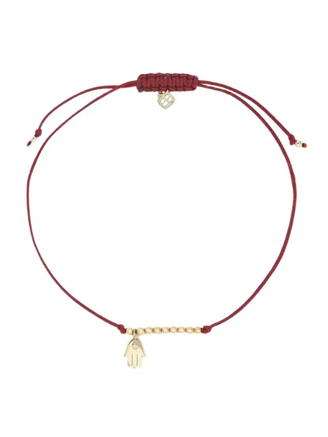 Hamsa 14-karat Gold, Cord And Diamond Bracelet