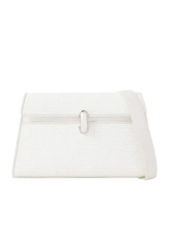 Symmetry Leather-trimmed Woven Raffia Shoulder Bag