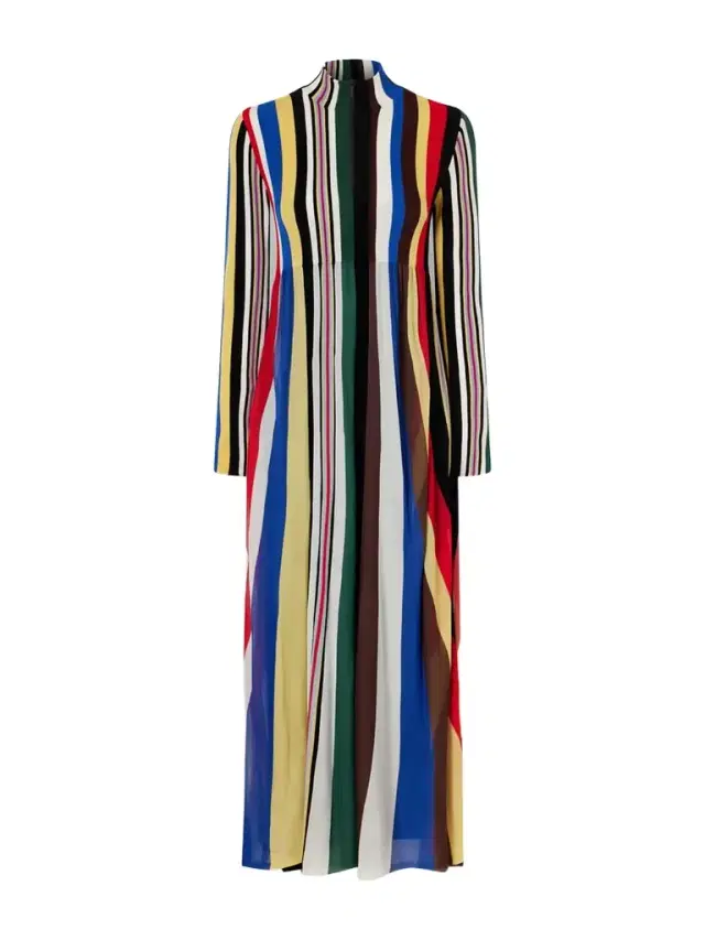 Striped Chiffon And Ribbed Jersey Maxi Dress