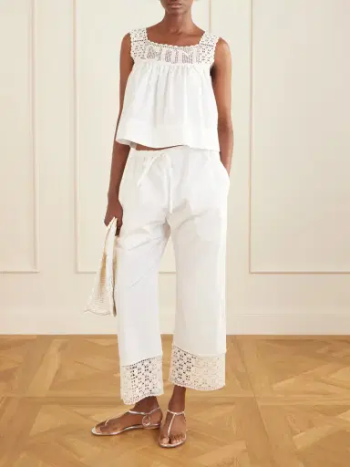 Calle Del Mar Heriloom Lace-trimmed Cotton-poplin Wide-leg Pants | Thumbnail 2 Calle Del Mar Heriloom Lace-trimmed Cotton-poplin Wide-leg Pants | Thumbnail 2
