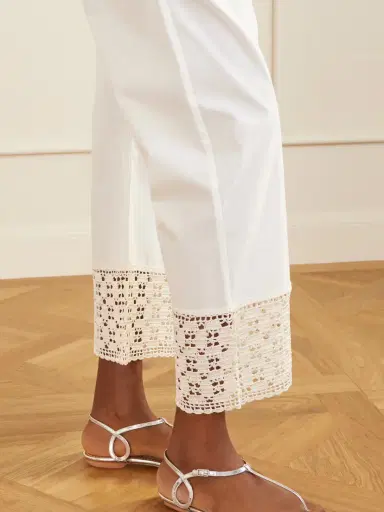 Calle Del Mar Heriloom Lace-trimmed Cotton-poplin Wide-leg Pants | Thumbnail 4 Calle Del Mar Heriloom Lace-trimmed Cotton-poplin Wide-leg Pants | Thumbnail 4