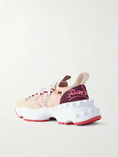 Christian Louboutin Trailnrun Studded Embroidered Velour And Suede-trimmed Stretch-knit Sneakers | Thumbnail 3 Christian Louboutin Trailnrun Studded Embroidered Velour And Suede-trimmed Stretch-knit Sneakers | Thumbnail 3