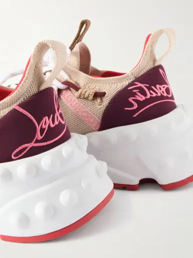 Christian Louboutin Trailnrun Studded Embroidered Velour And Suede-trimmed Stretch-knit Sneakers | Thumbnail 4 Christian Louboutin Trailnrun Studded Embroidered Velour And Suede-trimmed Stretch-knit Sneakers | Thumbnail 4