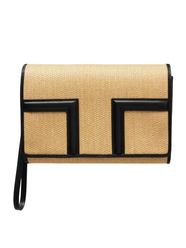 TOTEME Travel Leather-trimmed Raffia Clutch