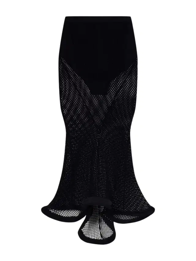 Ruffled Mesh Midi Skirt