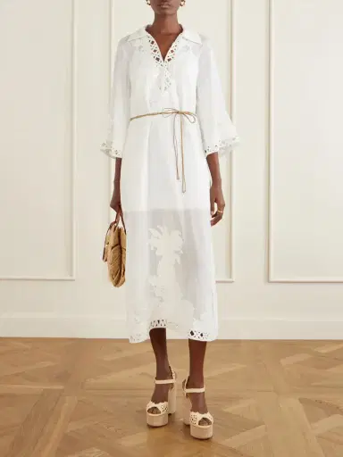 Zimmermann Indra Embroidered Belted Ramie Maxi Dress | Thumbnail 2