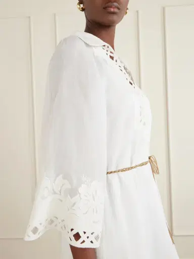 Zimmermann Indra Embroidered Belted Ramie Maxi Dress | Thumbnail 4