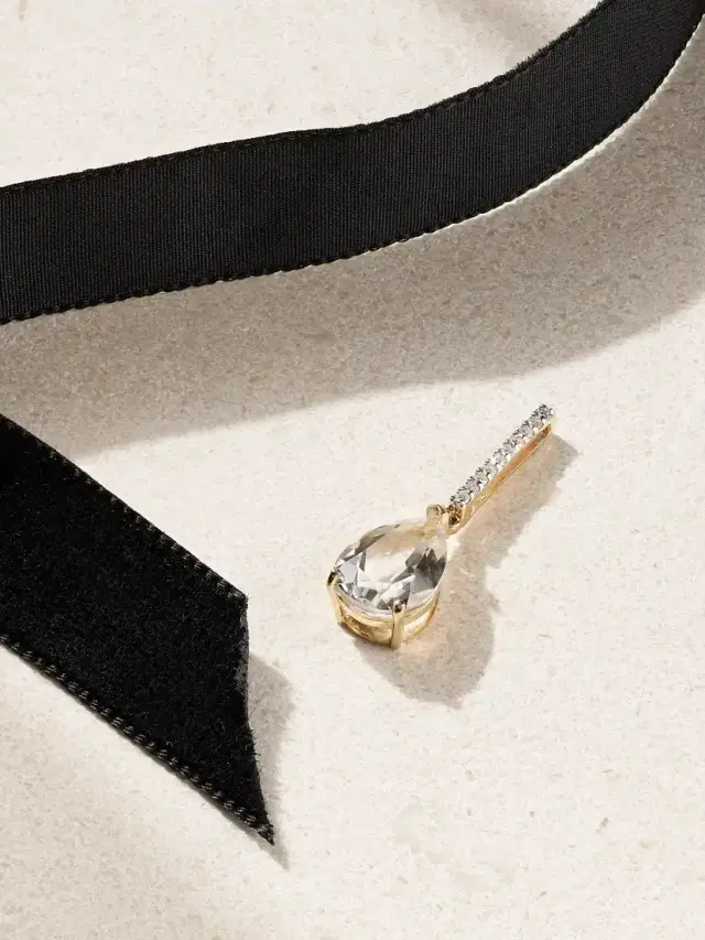 Mateo 14-karat Gold, Velvet, Topaz And Diamond Choker