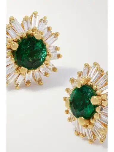 Suzanne Kalan 18-karat Gold, Emerald And Diamond Earrings | Thumbnail 4