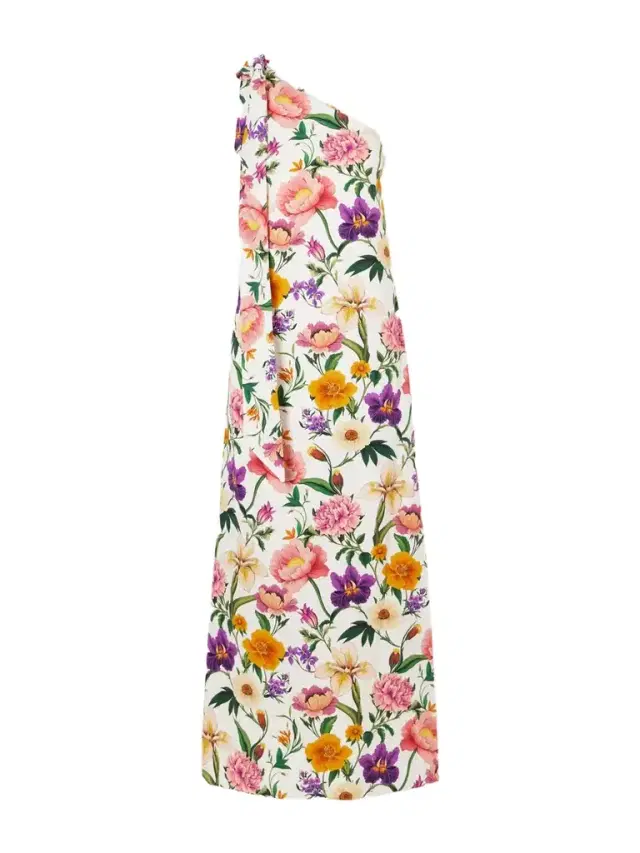 Borgo de Nor Lani One-shoulder Tie-detailed Floral-print Satin-crepe Maxi Dress