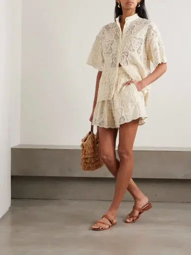 Zimmermann Wanderlust Crocheted Embroidered Cotton-blend Shorts | Thumbnail 2 Zimmermann Wanderlust Crocheted Embroidered Cotton-blend Shorts | Thumbnail 2
