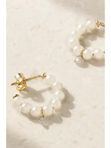 Mizuki 14-karat Gold, Pearl And Diamond Hoop Earrings | Thumbnail 3 Mizuki 14-karat Gold, Pearl And Diamond Hoop Earrings | Thumbnail 3