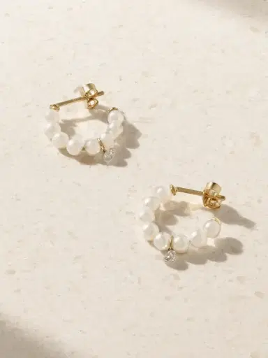 Mizuki 14-karat Gold, Pearl And Diamond Hoop Earrings | Thumbnail 1 Mizuki 14-karat Gold, Pearl And Diamond Hoop Earrings | Thumbnail 1