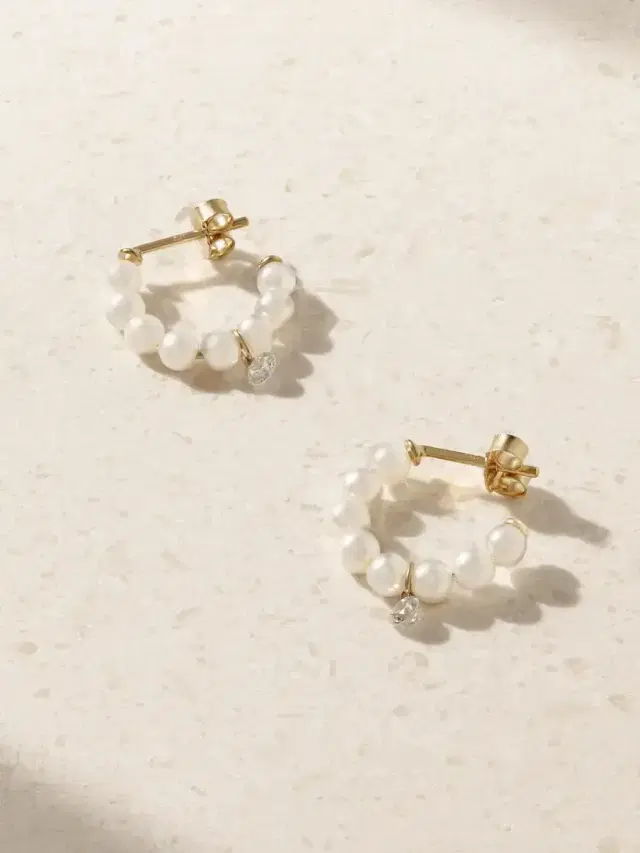 Mizuki 14-karat Gold, Pearl And Diamond Hoop Earrings
