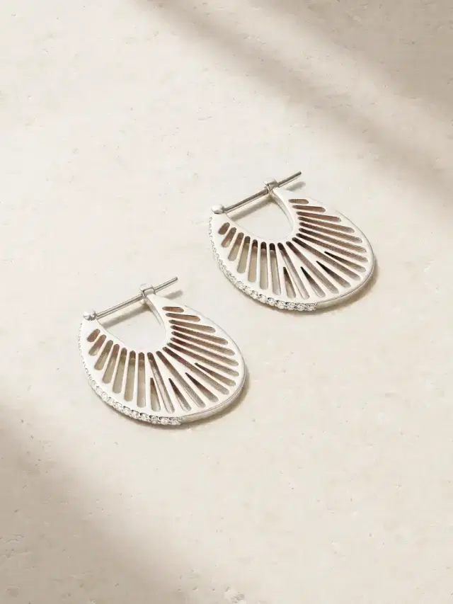 L’Atelier Nawbar Flat Ray Large 18-karat White Gold Diamond Hoop Earrings