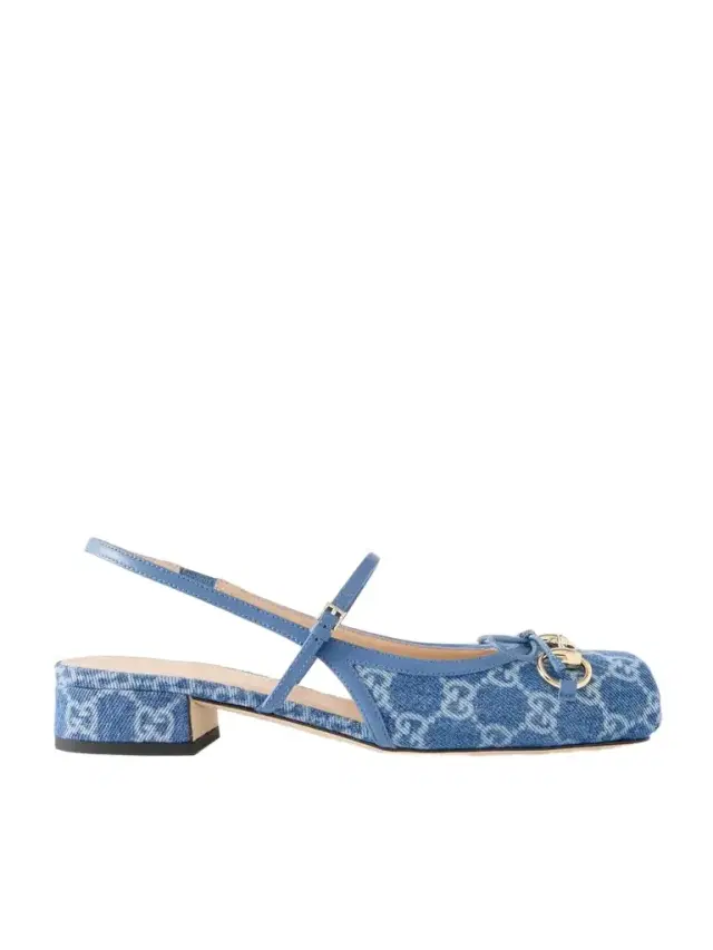 Horsebit-embellished Denim-jacquard Slingback Sandals Horsebit-embellished Denim-jacquard Slingback Sandals