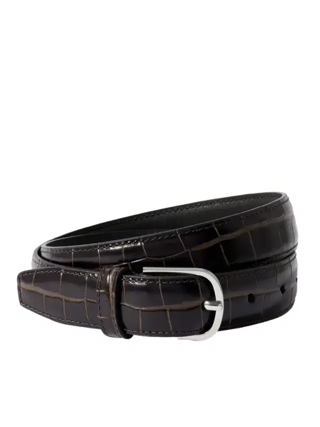 Croc-effect Leather Belt