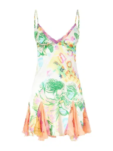 Donde Esteban Sonido Bestial Ruffled Lace-trimmed Printed Silk-blend Satin And Chiffon Mini Dress | Thumbnail 1 Donde Esteban Sonido Bestial Ruffled Lace-trimmed Printed Silk-blend Satin And Chiffon Mini Dress | Thumbnail 1