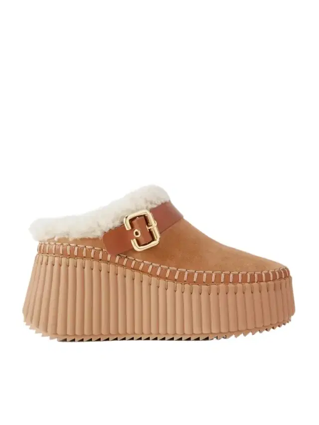 Nama Buckled Shearling-lined Suede Platform Slip-ons