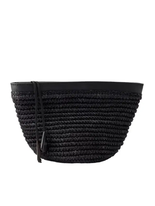 Hunting Season Zip Leather-trimmed Raffia Clutch