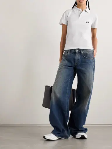 Balenciaga Distressed Embroidered Cotton-piqué Polo Shirt | Thumbnail 2