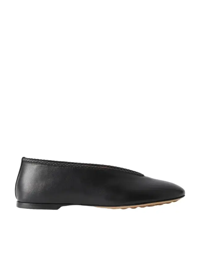 Rosa Intrecciato-trimmed Leather Ballet Flats