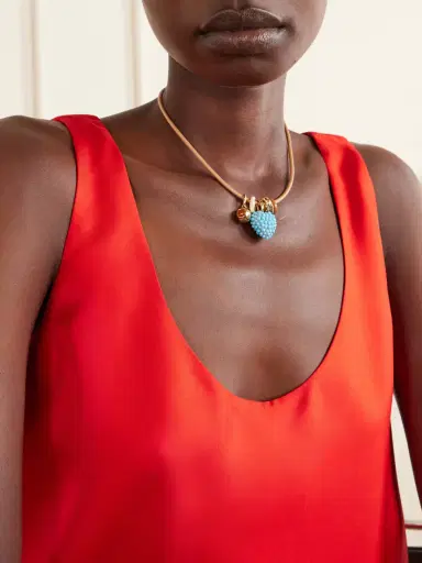 Roxanne Assoulin The Leather Stone Slider Gold-tone, Turquois, Enamel And Leather Necklace | Thumbnail 2 Roxanne Assoulin The Leather Stone Slider Gold-tone, Turquois, Enamel And Leather Necklace | Thumbnail 2