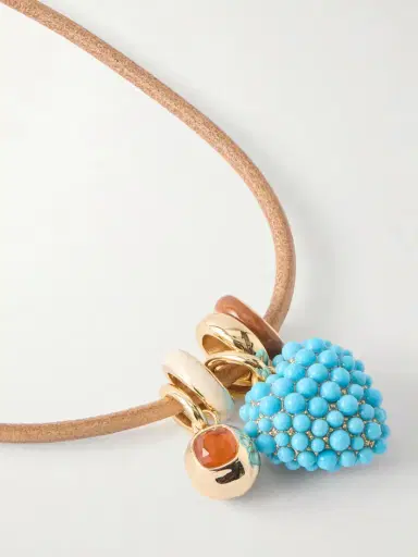 Roxanne Assoulin The Leather Stone Slider Gold-tone, Turquois, Enamel And Leather Necklace | Thumbnail 4 Roxanne Assoulin The Leather Stone Slider Gold-tone, Turquois, Enamel And Leather Necklace | Thumbnail 4