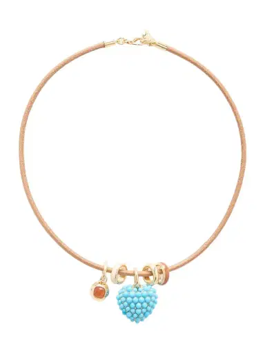 Roxanne Assoulin The Leather Stone Slider Gold-tone, Turquois, Enamel And Leather Necklace | Thumbnail 1 Roxanne Assoulin The Leather Stone Slider Gold-tone, Turquois, Enamel And Leather Necklace | Thumbnail 1